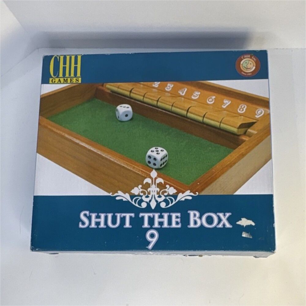 CHH Shut the Box 9 Wooden Dice Game Board Strategy for Ages 6+ Complete